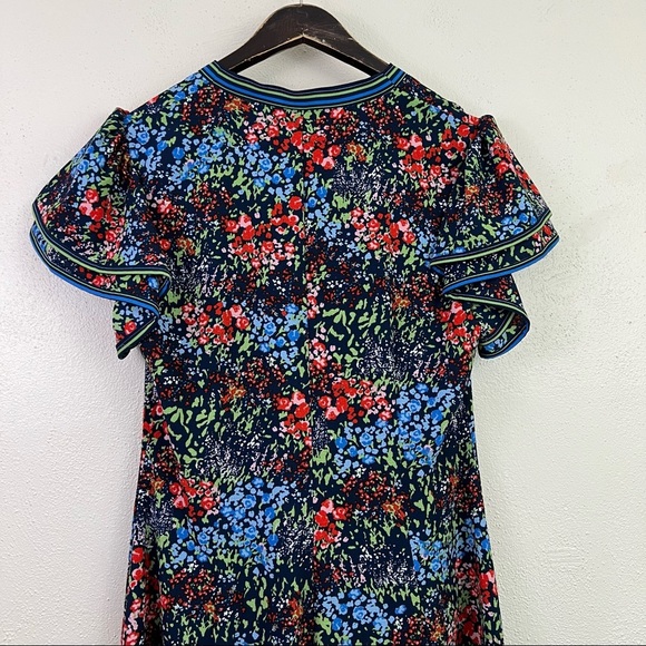 Maggy London Abbi Flounce Tea Length Floral Dress Flutter Sleeves Size 6 - Picture 7 of 13